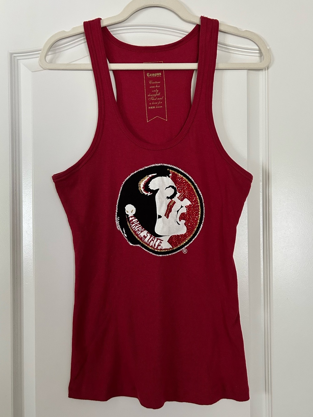 Campus Couture Florida State FSU Seminoles Garnet Rhinestone Racerback Tan